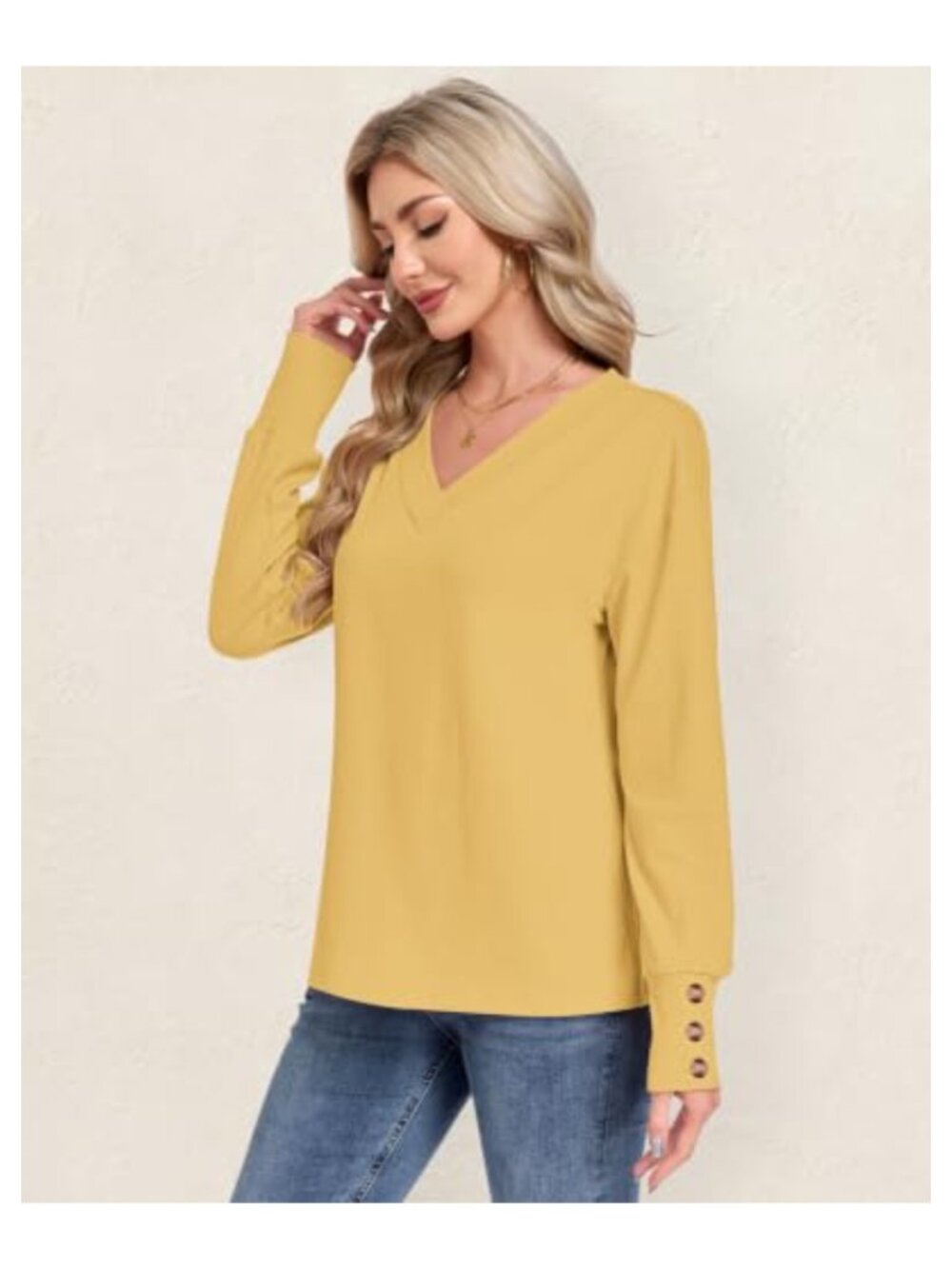 Womens V Neck Pullover Top Long Sleeve Sweatshirt Casual Loose Fit - Picture 2 of 5